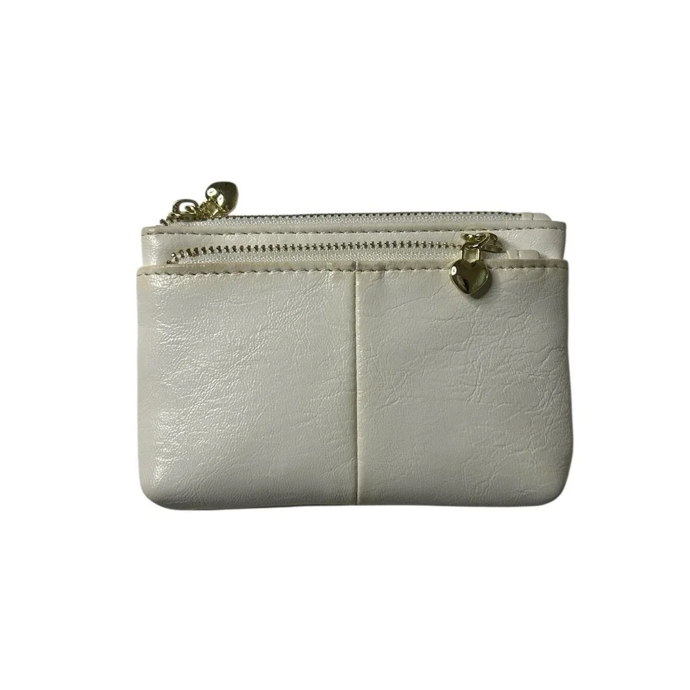 Coquette Girly Cute Mini Multi-Pocket Faux Leather Change Purse Heart Zipper OS